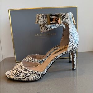 Louise et Cie Black and White Snake Heels